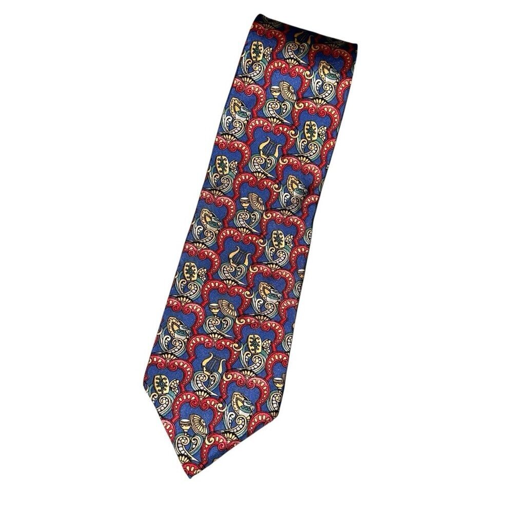 Vintage Christian Dior Monsieur Multi Color Geometric Medallion Silk Tie